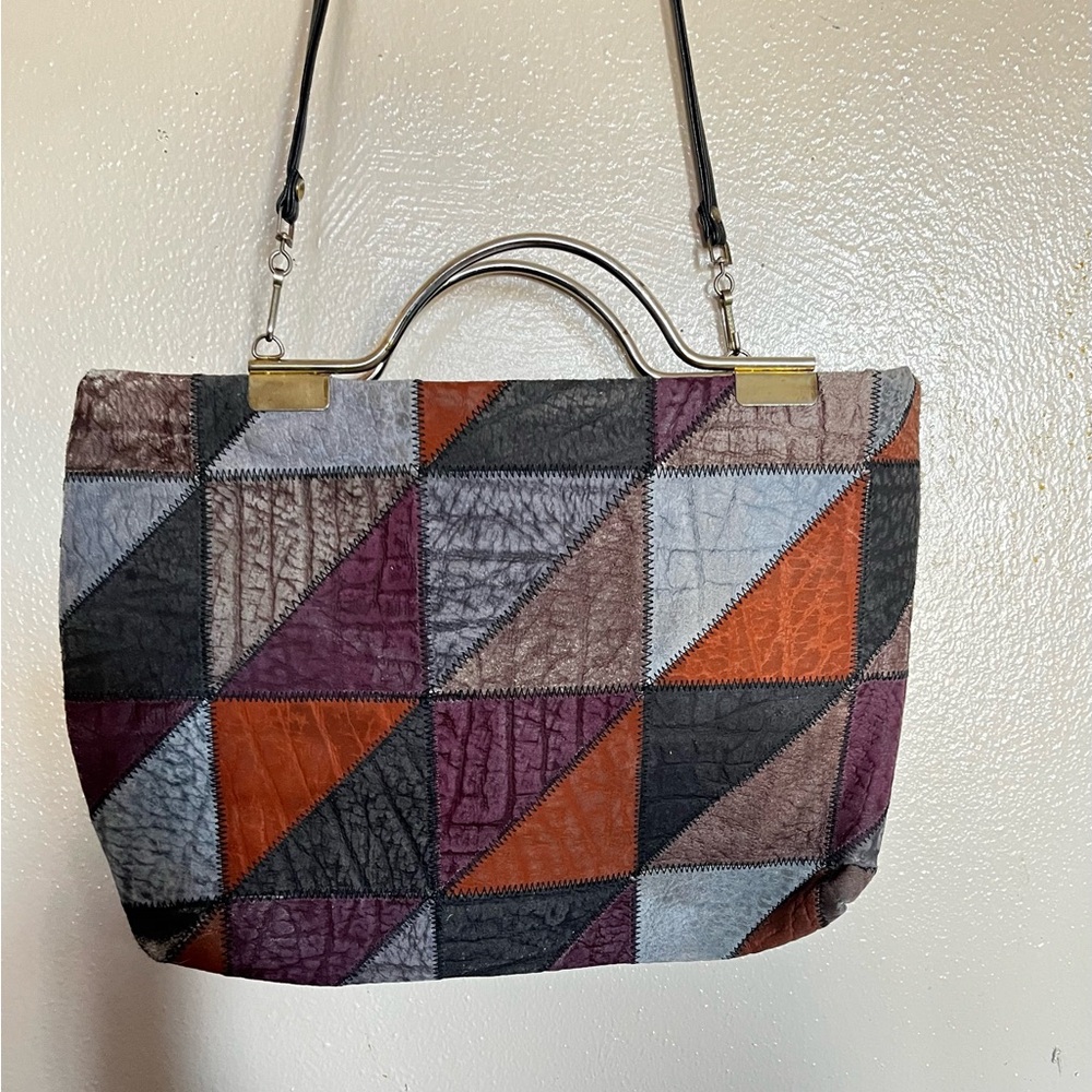 Unique Vintage Geometric Patchwork Shoulder Bag -… - image 2